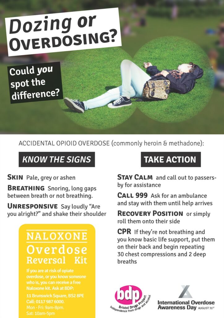 Poster promoting the overdose reversal medication Naloxone